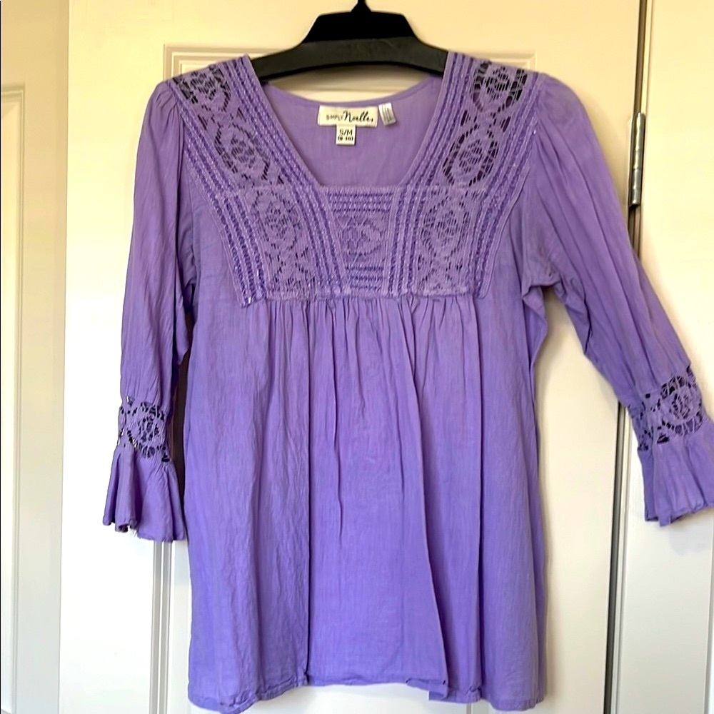 Simply Noelle Purple Lace Detail BOHO Women's Top